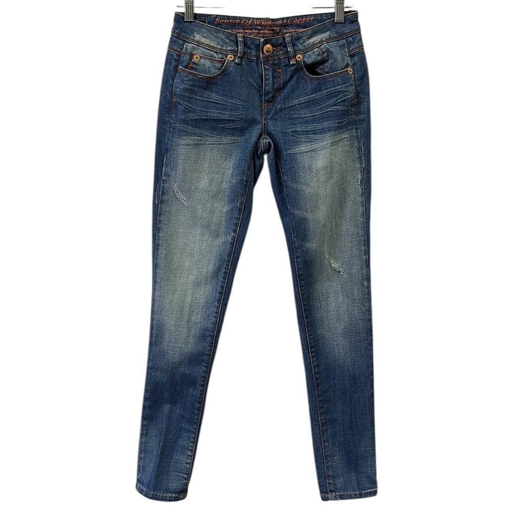 Source Of Wisdom Copper Denim Skinny Stretch Blue Jeans Juniors 3